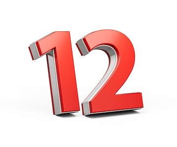 bold vibrant red number twelve number   metallic  white