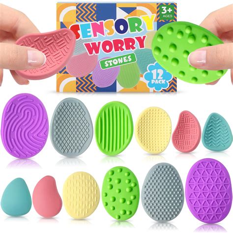 12 Pack Fidget Toys Sensory Stone for Kids Adults, Textured Soft