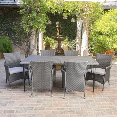 Nina Outdoor 7 Piece Rectangle Wicker Dining Set By Christopher Knight