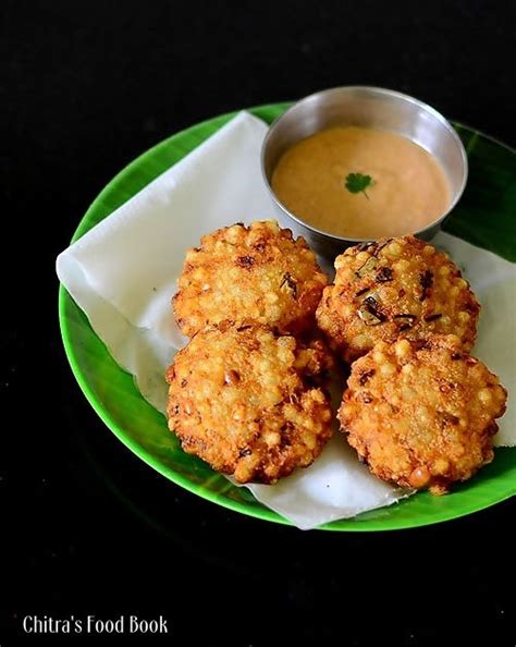 Sabudana Vada With Chutney Recipe / Javvarisi Vadai / Sago Vada | Chitra's Food Book