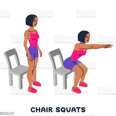 Chair Squats Squat Sport Exersice Silhouettes Of Woman Doing Exercise