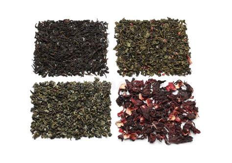 Different Types of Dry Tea Leaves on White Background Stock Photo ...