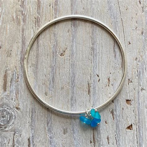 Recycled Silver Bangle With Sea Glass Charms Beachcomber Jewellery