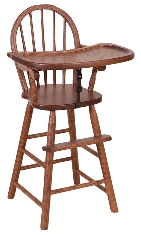 Bow Back High Chair Solid Oak Child Booster Seat With Tray Amish