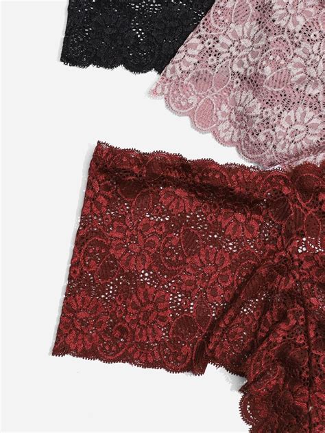 Shein Underwear Sleepwear Basics Plus 3pack Floral Lace Scallop Trim Panty Lingerie SHEIN USA