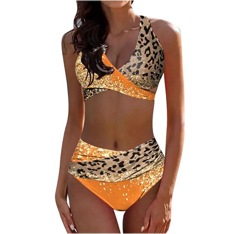 Hbyjlzyg Bikini Sets For Women Glitter Swimsuits Two Piece Leopard Ruched Bathing Suits Sets