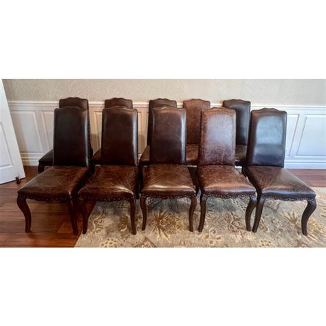 Pottery Barn Calais Distressed Leather Dining Chairs Set Of 10 Chairish