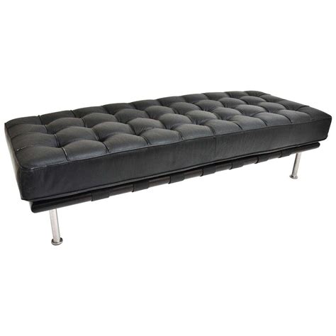 Mid Century Modern Tufted Black Leather Upholstered Bench At 1stdibs