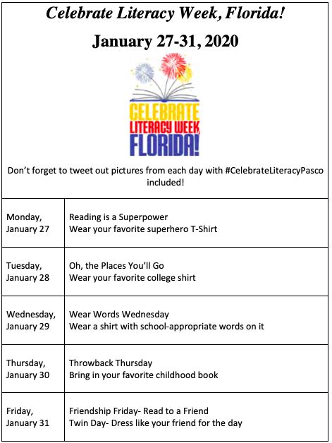 Literacy Week: January 27th-31st | West Zephyrhills Elementary School