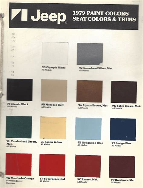 Jeep Interior Color Chart