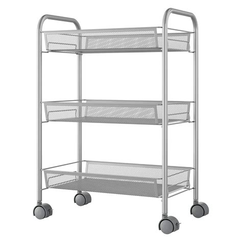 Buy Homfa 3 Tier Mesh Wire Rolling Cart Multifunction Utility Cart