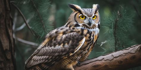 Premium Ai Image A Close Up Of A Great Horned Owl Sitting On A Branch