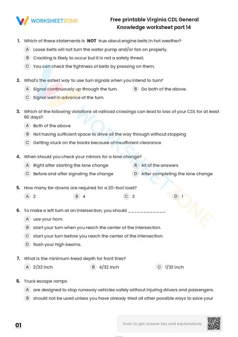 Free Printable Virginia CDL General Knowledge Worksheet Part 14