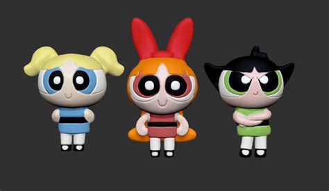 Stl File Powerpuff Girls Pack Blossom Buttercup Bubbles Mojo Jojo ・3d Print Design To