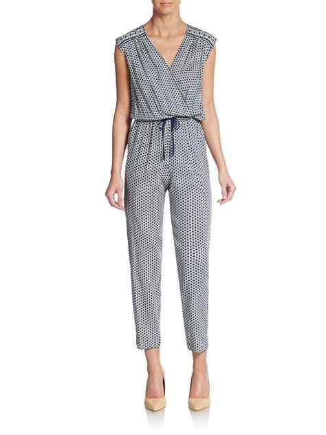 Max Studio Printed Cropped Blouson Jumpsuit In Blue Lyst