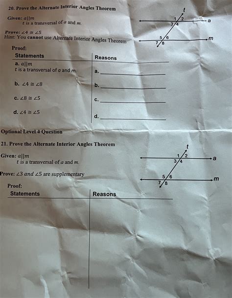 Solved 20 Prove The Alternate Interior Angles Theorem Given Allm A T Is Course Hero