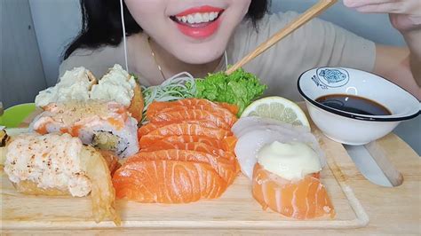 Asmr Salmon Sashimi White Tuna Salmon Mayo Tempura Prawn Potato