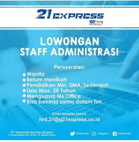 Lowongan Kerja Staff Administrasi Di PT Globalindo 21 Express