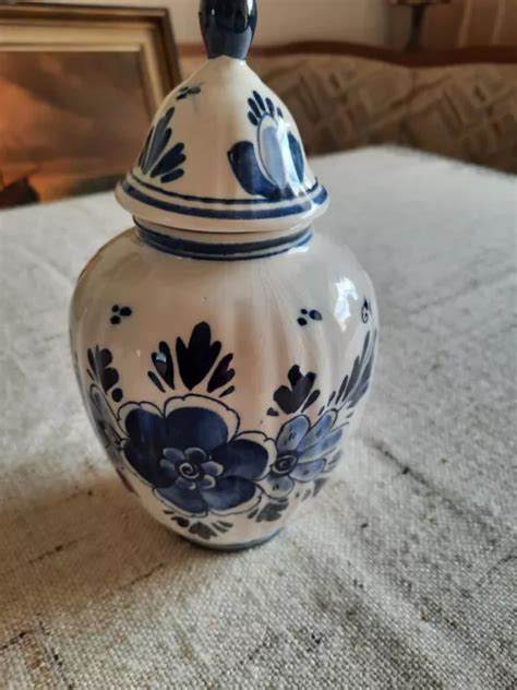 VASE DELFTER PORZELLAN Deckelvase blau weiß Höhe ca 19 5 cm EUR 11