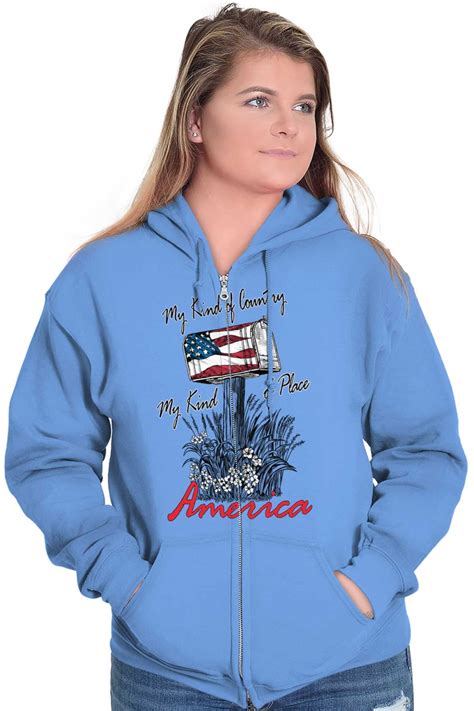 Americana Cute Usa Patriotic Garden Zip Hoodie Sweatshirt Women Brisco