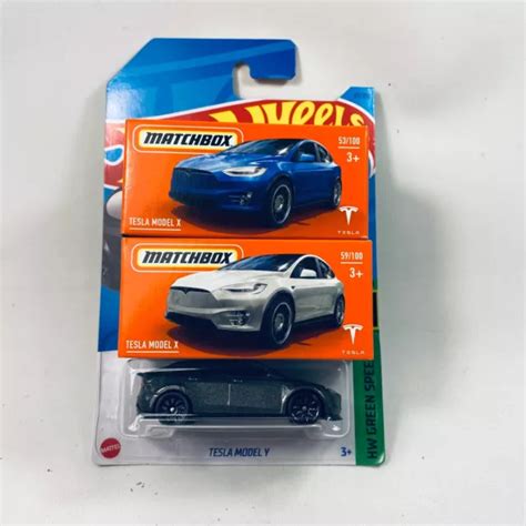 HOT WHEELS TESLA Model Y Grey Matchbox Tesla Model X White Tesla Model X Blue 16 95