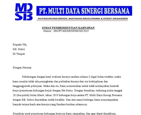 Diberhentikan Contoh Surat Pemberhentian Pekerja Dari Majikan Contoh