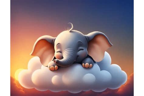 Sleeping Baby Elephant on Fluffy Cloud Graphic by alsstocks450 ...