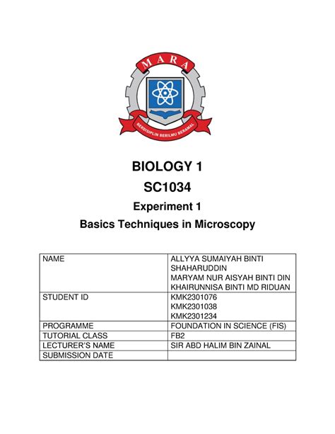 Lab Report Biology Exp Biology Sc Experiment Basics Techniques