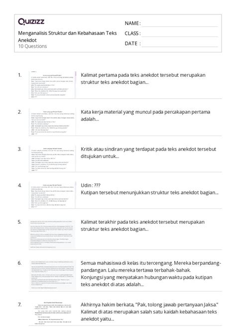 Lembar Kerja Menganalisis Struktur Teks Untuk Kelas Di Quizizz