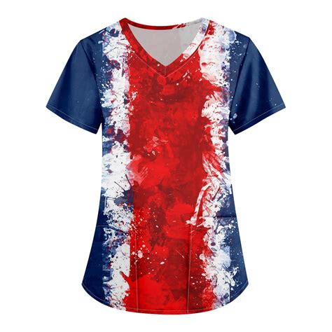 Julmcomo Independence Day Scrub Tops For Women American Flag Printed