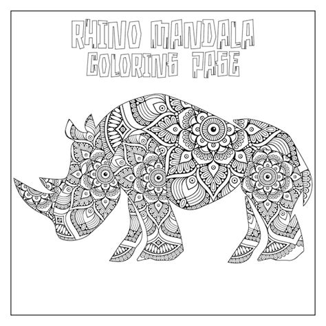 Rhino Mandala Página para colorear para niños Vector Premium