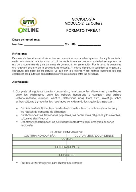 Formato Tarea 1 Modulo 2 S SOCIOLOGÍA MÓDULO 2 La Cultura FORMATO