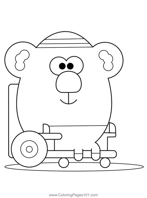 a cartoon bear riding on a toy train coloring page for kids to print ...