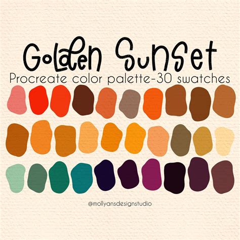 Golden Sunset Procreate Color Palette 30 Swatches Digital Etsy