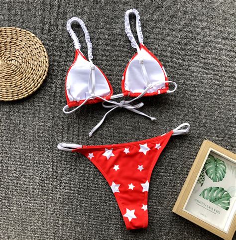 Red And White Stars Print Two Pieces Bikini Set On Luulla