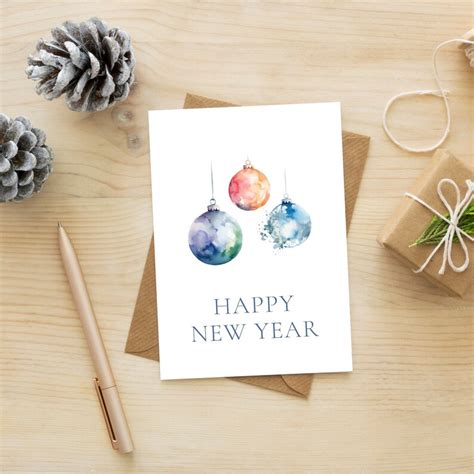 Watercolor Happy New Year Postcard New Year Greeting Card Etsy