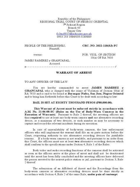 Extended Warrant Of Arrest Pdf