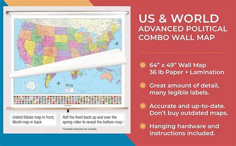 Kappa Classroom Pulldown Map Us And World Advanced Political Combo Wall Map 2 Map