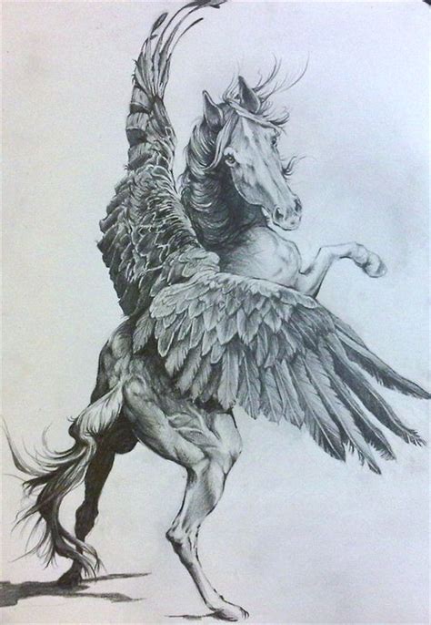 Luxury large grey pegasus with open wings tattoo design - Tattooimages.biz