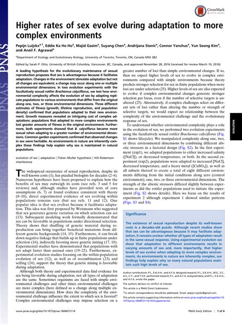 Pdf Higher Rates Of Sex Evolve During Adaptation To More Complex