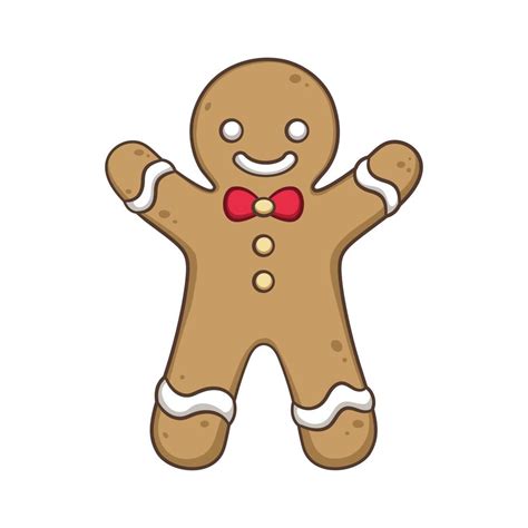 Cute Gingerbread Man With A Bow Tie Cartoon Illustration Winter