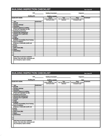 Printable Building Inspection Checklist Template Printable Templates