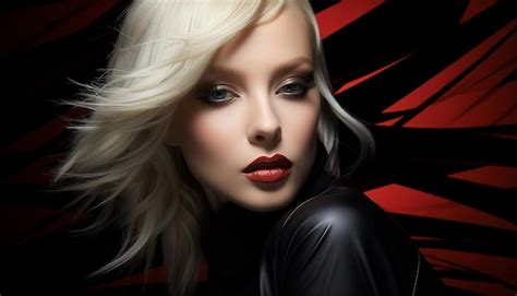 Schöne blonde Frau mit lockigem Haar schaut in von künstlicher Intelligenz erzeugte Kamera