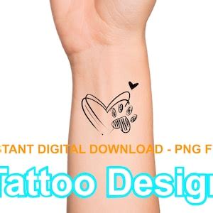 Paw Print Heart Tattoo Design Digital Download PNG / Dog Print Design ...