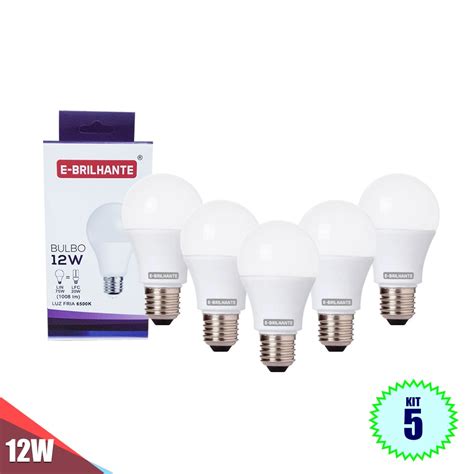 Kit 5 Lâmpada Bulbo Led 12w Bivolt E27 Branca Fria E Brilhante Casa