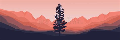 Ilustración Vectorial Del Acantilado Montañoso De Puesta De Sol