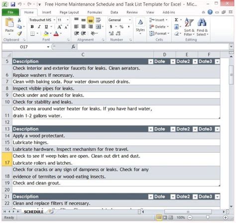 Free Home Maintenance Schedule And Task List Template For Excel