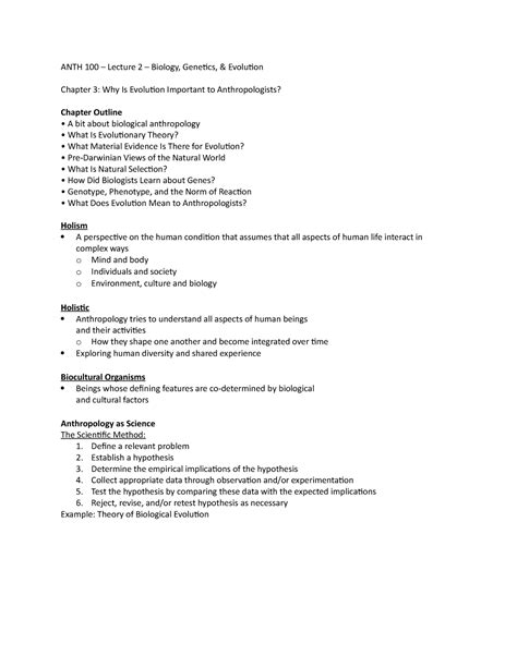 Anth 100 Lecture Notes Anth 100 Lecture 2 Biology Genetics