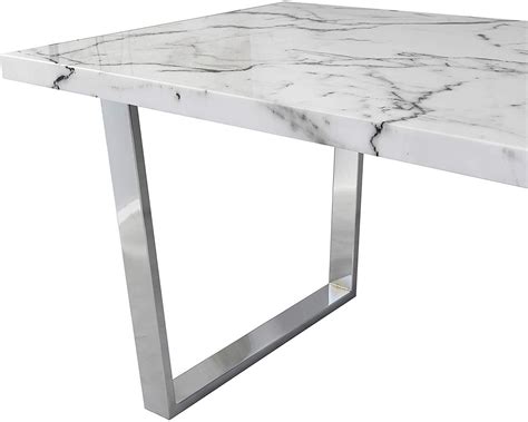 Biasca 6 Seater High Gloss Marble Effect Dining Table With Silver Chrome Legs White Shop