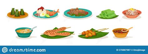 Traditional Malaysian Dishes And Served Food Vector Set | CartoonDealer ...